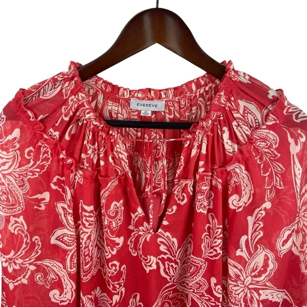 Evereve | Hayden Red White Floral Long Sleeve Blouse